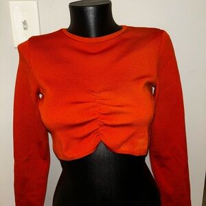 Zara Orange Long Sleeve Crop Top